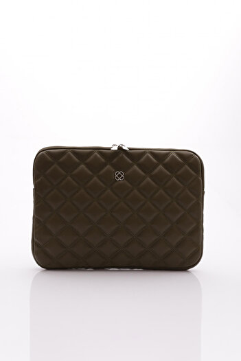 DGN Women's Quilted Patterned Tablet Laptop Case Khaki 11282334135102