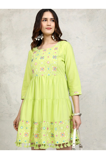 Vishudh By Styli Embroidered Panel Pompom Detail A-Line Mini Dress