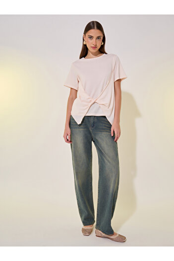 Take Two By Styli Solid Round Neck Front Twist Detail T-Shirt