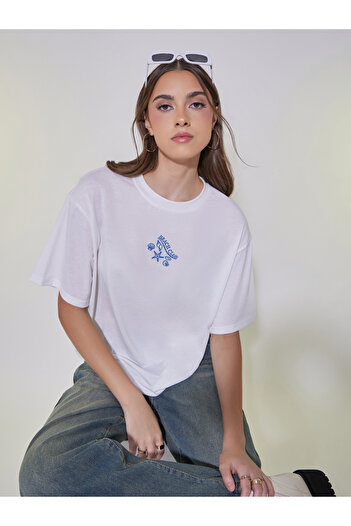 Take Two By Styli Embroidered Round Neck Relaxed Fit T-Shirt