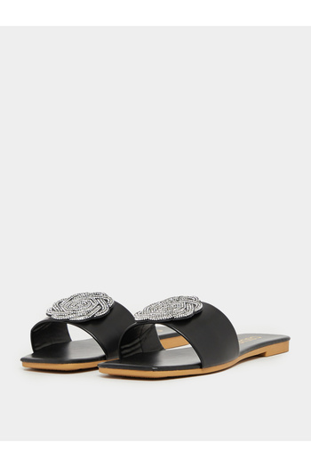 Take Two By Styli Embellished Flower Strap Flat Sandals