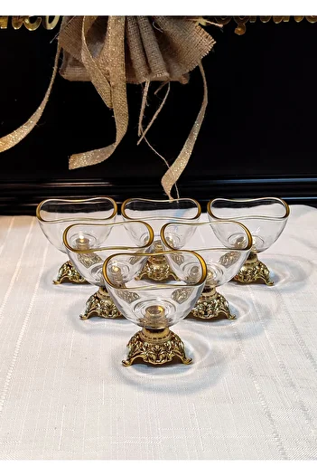 SEÇKİNEV Vira Gold Detailed 6-Piece Turkish Delight Bowl
