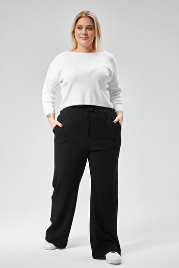 Symirna Women's Lycra Velcro Closure Oversize Black Trousers