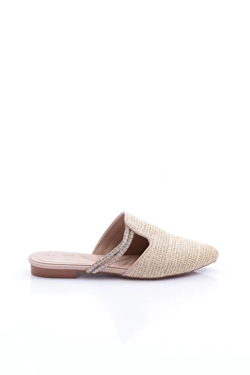 DGN Women's Straw Slippers with Stone Detail and Closed Front - Skin Color 2623497216762322