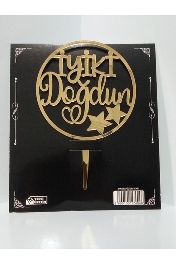 TREND Gold Renk İyiki Doğdun Yazısı Pleksi, Pasta Üzeri/Üstü Süs 8×12 cm
