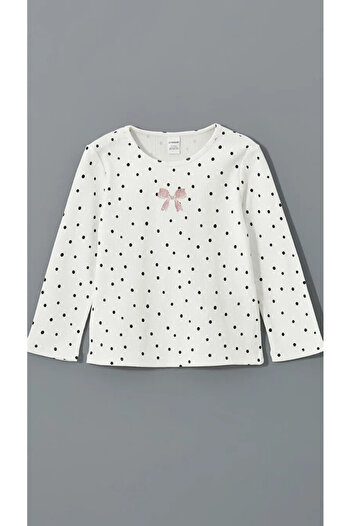 LC Waikiki Lcw Kids Ecru Crew Neck Ribbon Detailed Girls T-Shirt