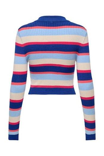 ONLY Onlkarol Ls Crop Rib Button Polo Cc Knt Pulover pentru femei 15340979 Stripes:dubarry/open A/birch/raspb