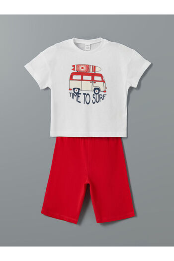 LC Waikiki Crew Neck Printed Short Sleeve Baby Boy Pajamas Set with Shorts