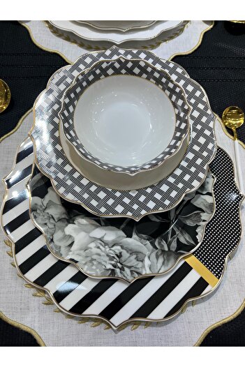 Hediye Köşkü Modern Black 24 parça 6 Kişilik Lüks Yemek Takımı
