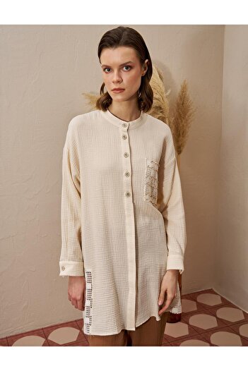 Kayra Buy with Detailed Muslin Tunic Cream