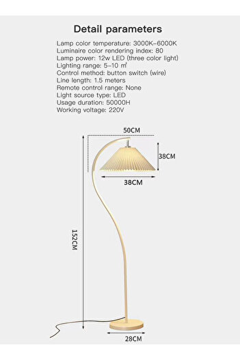 sharpdo Modern Home White Pleated Fabric Shade Floor Lamp 3 Colors Adjustable 12W