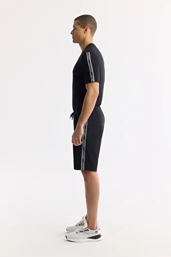 Avva Men's Regular Fit Black Elastic Waist Lace-Up Bi-Stretch Interlock Knitted Shorts A51Y3628