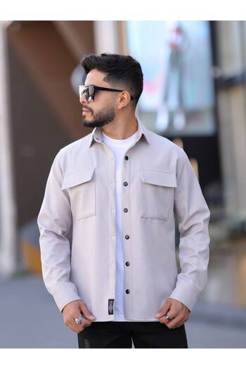 YXC Trend Maker Men's Gray Coated Wool Effect Knitted Shirt