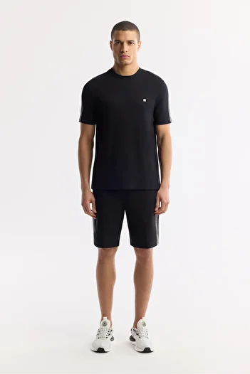 Avva Men's Regular Fit Black Elastic Waist Lace-Up Bi-Stretch Interlock Knitted Shorts A51Y3628