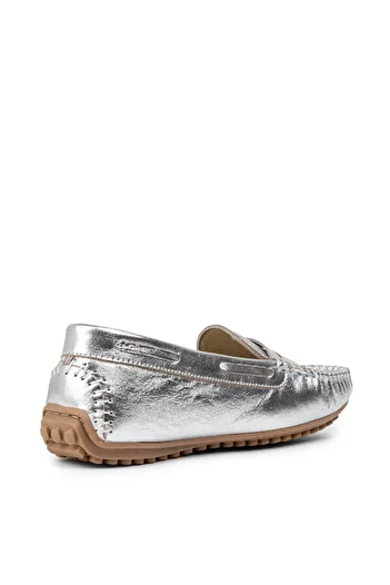 Deery Genuine Leather Silver Color Women's Ballerinas