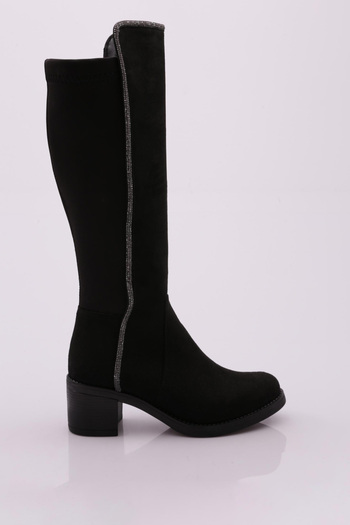 DGN 708-22K Women's Side Stone Stripe Back Stretch Heeled Boots