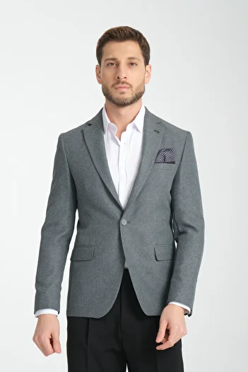 Frappoli İcardii Men's Black Oversize Large Size Mono Collar Slim Fit Blazer Sports Jacket