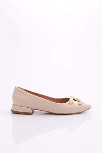 DGN Pointed Toe Women's Ballerinas with Metal Buckle - Tan 37172534