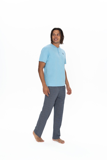 U.S. Polo Assn. Set pijamale albastre cu jumătate de nasturi pentru bărbați U.S. Polo Assn.
