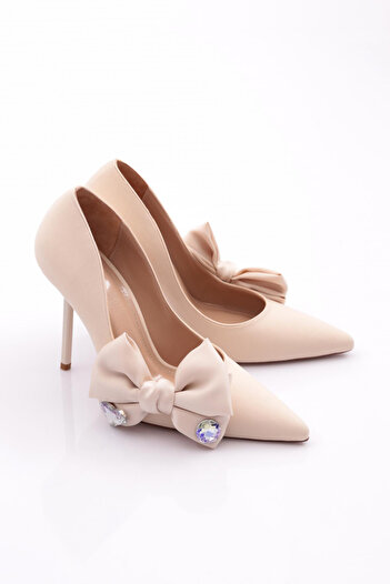 DGN Nude Satin Women's Heeled Shoes - Side Ribbon 56563557