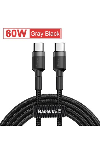 Baseus 1m 60W gray USB Type C To USB C Cable For iPhone 16 15 100W PD Fast Charging Charger Cord For