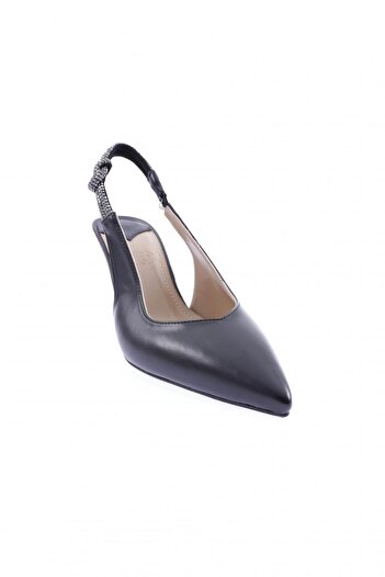 DGN 2025-23Y Women's Silver Stone Rubber Detailed Thin Heeled Shoes Black