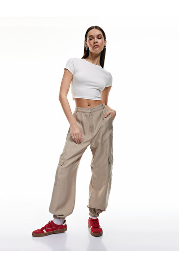 Koton Buttoned Elastic Leg Jogger Pants with Cargo Pockets