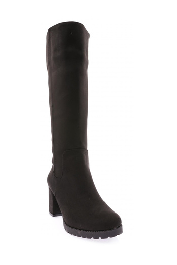 DGN 5401 Model - Women's Black Suede Thick Sole Heeled Boots