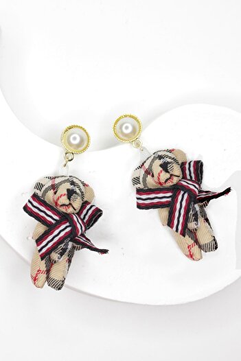 New Obsessions Checked Pattern Teddy Bear Teddy Bear Dangle Earrings
