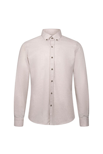 Hatemoğlu Μπεζ Slim Fit Βαμβακερό πουκάμισο με μακρυμάνικο γιακά με κουμπιά