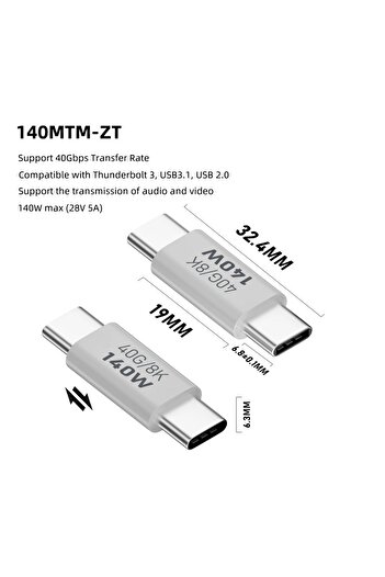 Choice CG-CG ZT PD140W USB4.0 Type C to USB C Fast Charging Adapter Converter 40Gbps Data Sync Connector 8K