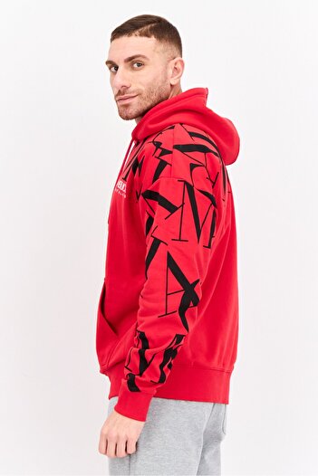 Perry Ellis Men Hooded Long Sleeve Embroidered Sweatshirt, Red Combo