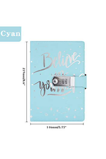 Choice Cyan Leather Journal Notebook A5 with Combination Lock,Travel Sailor Writing Diary Personal Planner
