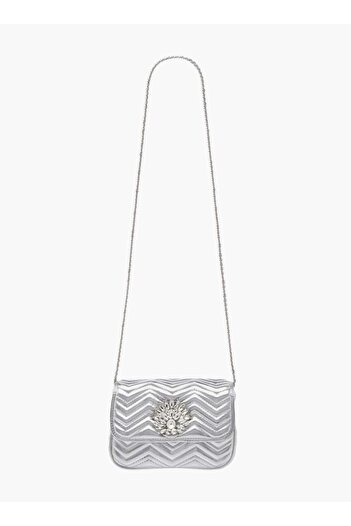 Paprika Embellished Crossbody Bag with Chain Strap and Flap Closure - W 5 x H 13 x D 19 cm