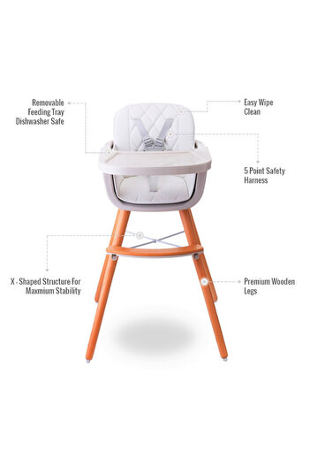 TEKNUM Premium Dual Height Wooden High Chair - White