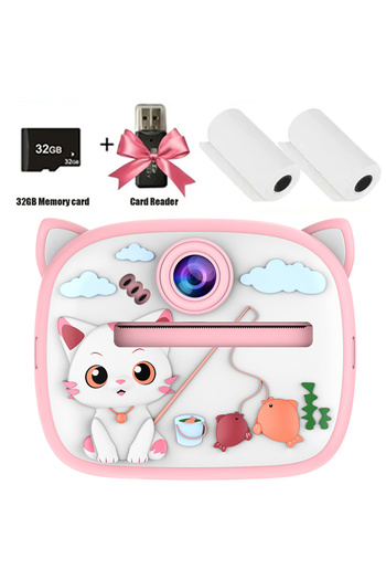 Choice AM300-Pink Cat Children Digital Camera Instant Print for Kids Thermal Print Rabbit Camera Instant Ph