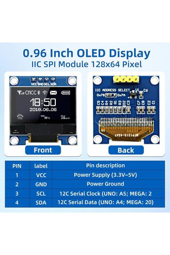 choice2 white 0.96 Inch OLED Display Module, 128x64 Pixel I2C SSD1306 Luminous OLED Screen Board Compatible