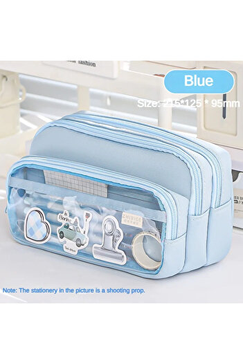Choice Blue New Transparent Pencil Case Large Capacity Simple Pencil Case Multifunctional Student Stationer