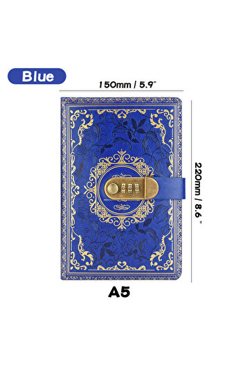 Choice Blue Retro Digital Password Notebook Journal With Lock A5,Diary Perfect for Men and Women-PU Leather