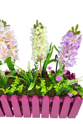 Nettenevime Artificial Flower Colorful Hyacinth Flowers Purple Fence in Pot Balustrade Hanging Balcony Flower Flower Basket
