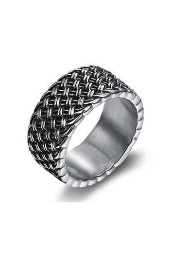 Chavin Gray Striped Men's Steel Ring Eh78
