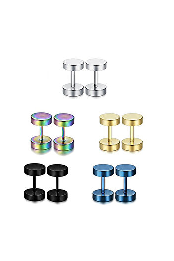Chavin 5 Pairs of Colour Steel 8 Mm. Women Men Earrings Eb62