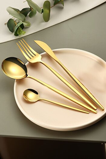 Chavin 410 Steel 24 Piece Gold Dinner Spoon Fork Knife Set Cin518sr