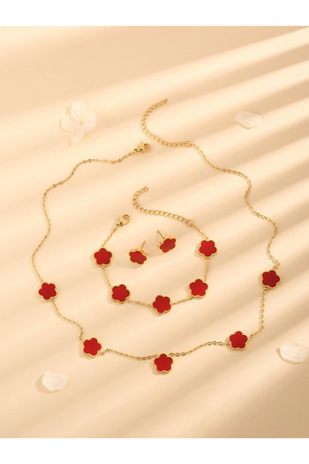 Choice RD Lucky Five-petal Flower Five-leaf Clover Bracelet Earrings Necklace Three-piece set for woman Sty