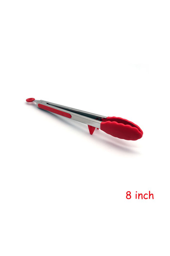 Choice L Red 8inch LMETJMA Kitchen Cooking Tongs Heat Resistant Stainless Steel BBQ Tong with Silicone Tips