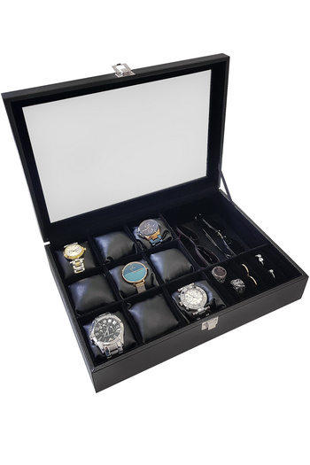 Chavin 9 Wooden Leather Glass Watch Glasses and Jewelry Box St9-24