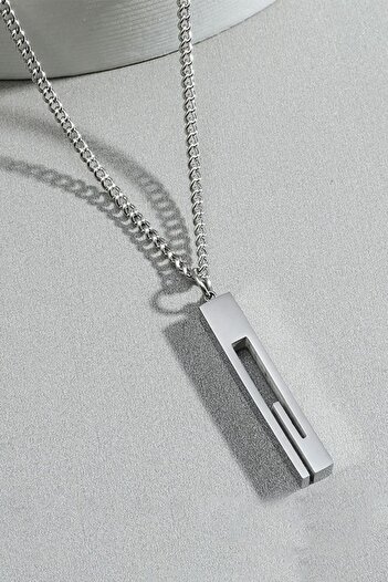 Chavin Gray Greek Pattern 60 Cm. Bar Steel Women Men Necklace Eu41By