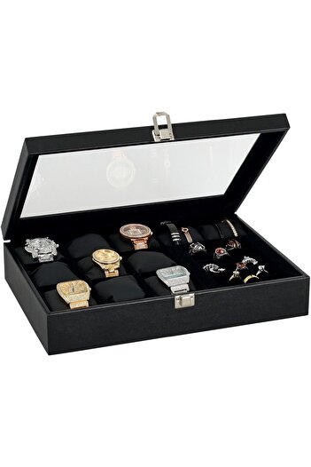 Chavin 9 Pieces Leather Glass Watch and Jewelry Box on Wood mk005