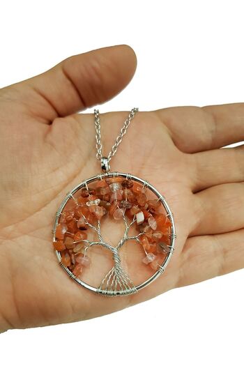 Chavin Natural Agate Stone Wrap 7 Chakra Tree Women's Necklace Ee68Khv