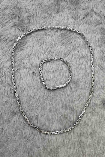 Chavin 4 Mm. King Gray Steel Men's Bracelet Chain Set Et12